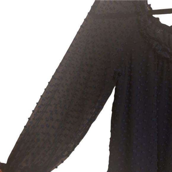 💕j. Crew Silk Ruffle "Penny" Top in Clip Dot Navy - Picture 5 of 11